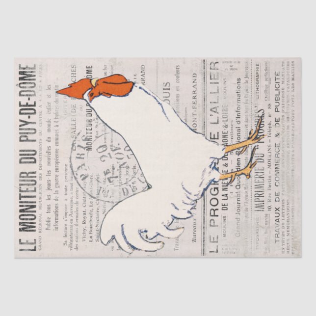 Rooster Chicken Farmhouse French Text Decoupage Tissue Paper (Front)
