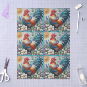 Rooster Chicken Flowers Sun Decoupage  Tissue Paper