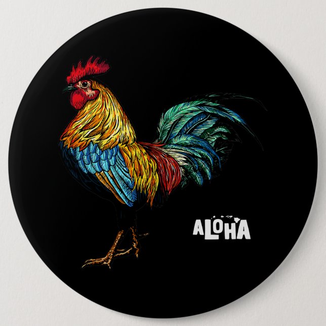 rooster chicken hawaii aloha hawaiian 157 button (Front)