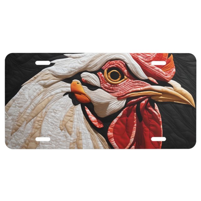 ROOSTER CHICKEN HEAD QUILT STYLE LICENSE PLATE (Front)