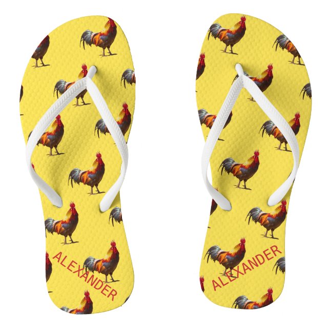 Rooster Chicken  Personal Fun Yellow Flip Flops (Footbed)