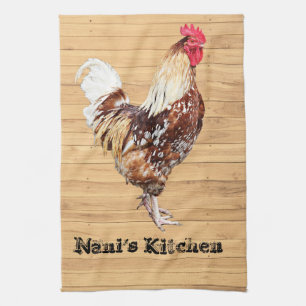 Rooster Chicken Personalize add Name Text Color Kitchen Towel