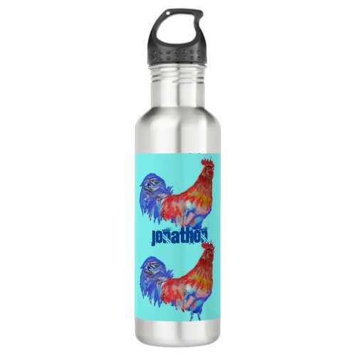Rooster Chicken Red Blue watercolor art Boys 710 M Stainless Steel Water Bottle