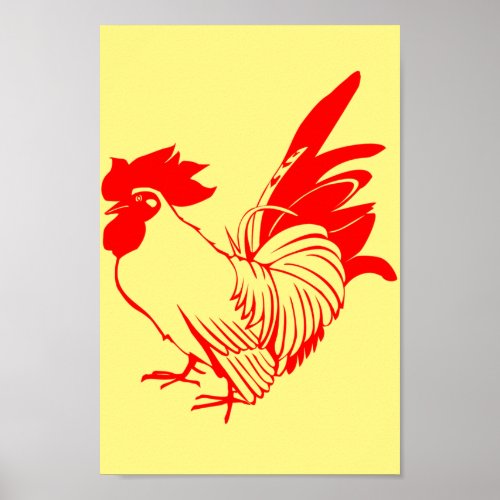 rooster chicken red poultry stamp poster