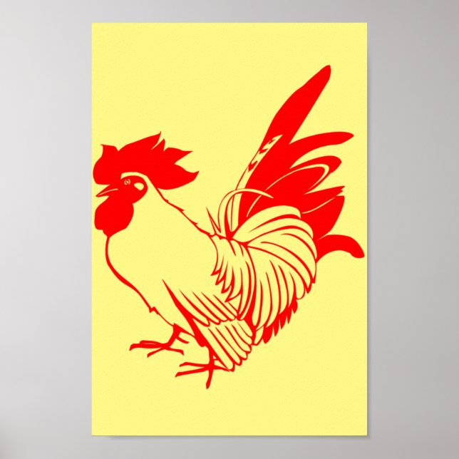 rooster chicken red poultry stamp poster (Front)