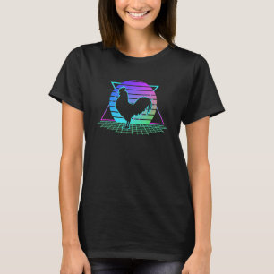 Rooster Chicken Retro 80s Style Sunset   Farmer Gr T-Shirt
