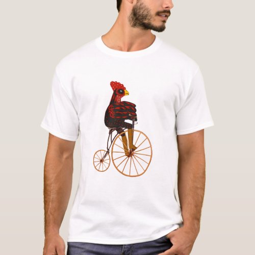 Rooster Chicken Riding A Vintage Bicycle T_Shirt