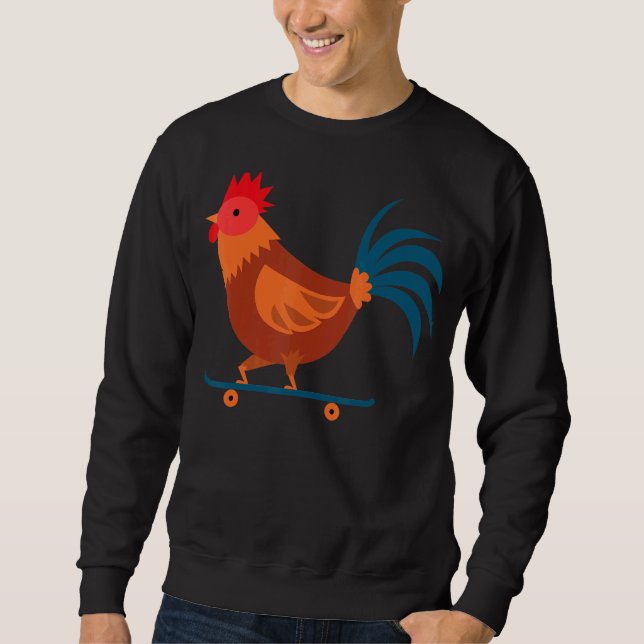 Rooster Chicken Skateboard Farm Poultry Skateboard Sweatshirt (Front)