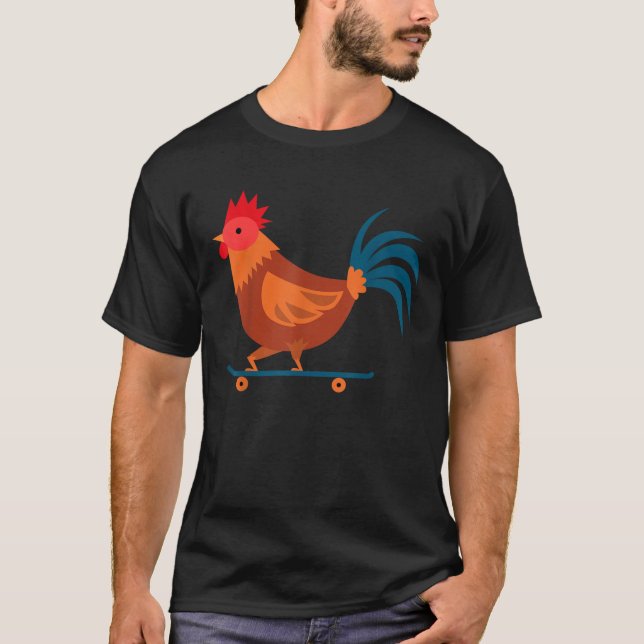 Rooster Chicken Skateboard Farm Poultry Skateboard T-Shirt (Front)