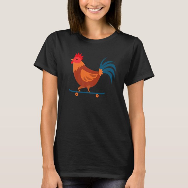 Rooster Chicken Skateboard Farm Poultry Skateboard T-Shirt (Front)