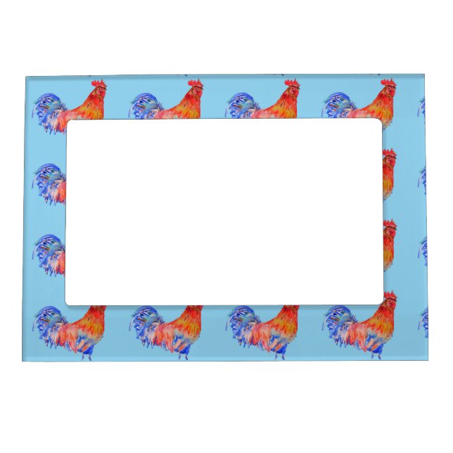 Rooster Chicken Watercolor Mens Navy Blue Magnetic Frame (Front)