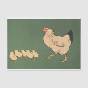 Rooster Chickens Chicks Decoupage Green Vintage Tissue Paper