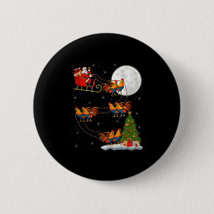 Rooster Chickens Santa Sleigh Flying Funny Magical Button