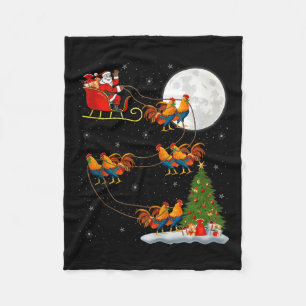 Rooster Chickens Santa Sleigh Flying Funny Magical Fleece Blanket