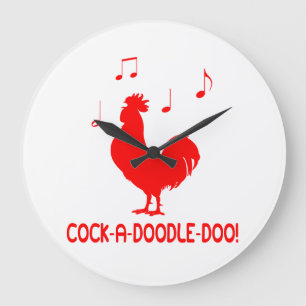 Rooster Cock-A-Doodle-Doo Music Notes Large Clock