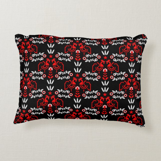 Rooster Cockerel Nordic Scandinavian Folk Art   Accent Pillow (Back)