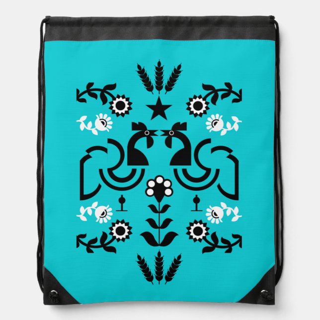 Rooster Cockerel Nordic Scandinavian Folk Art     Drawstring Bag (Front)