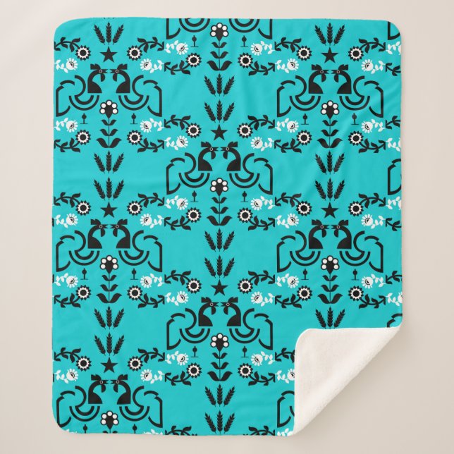 Rooster Cockerel Nordic Scandinavian Folk Art     Sherpa Blanket (Front)