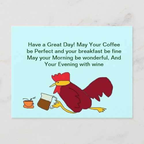 Rooster Coffee Great Day Postcard