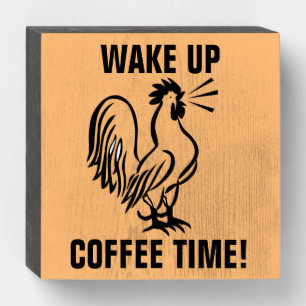 ROOSTER COFFEE TIME KITCHEN RUSTIC WOOD WALL SIGN