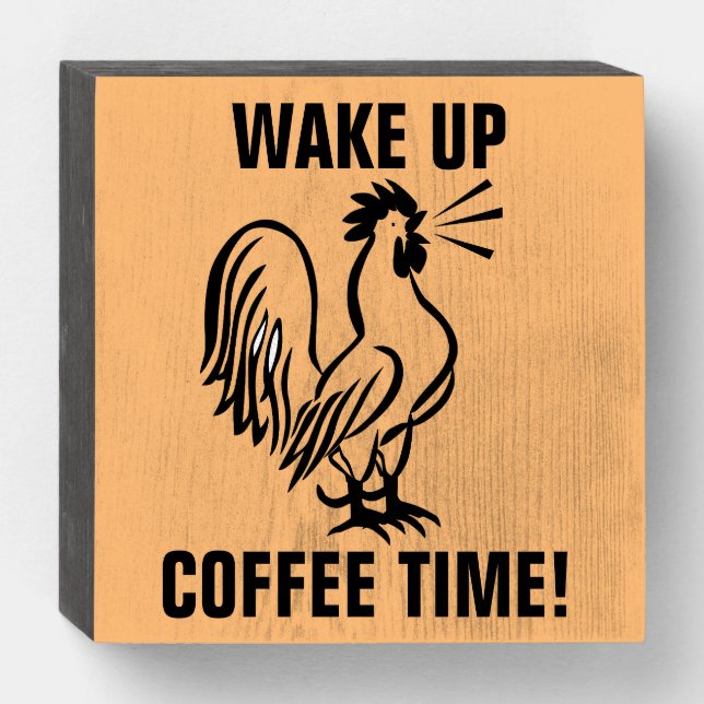 ROOSTER COFFEE TIME KITCHEN RUSTIC WOOD WALL SIGN (Front Horizontal)