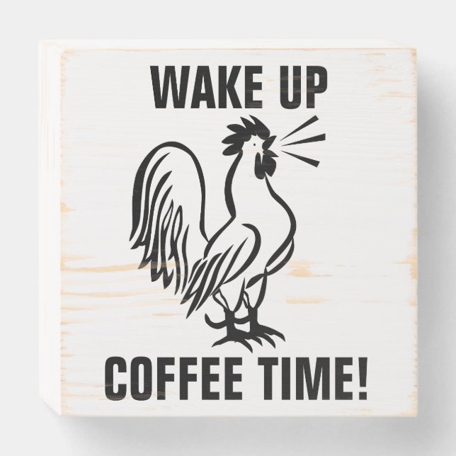 ROOSTER COFFEE TIME KITCHEN RUSTIC WOOD WALL SIGN (Front Horizontal)