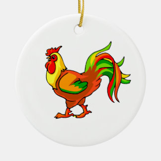 rooster colorful tail green red graphic.png ceramic ornament