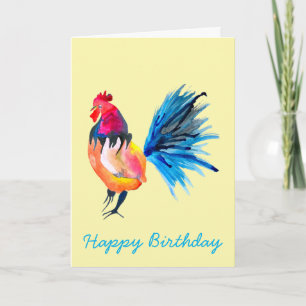 Rooster colorful watercolor illustration card