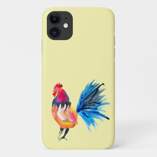 Rooster colorful watercolor illustration iPhone 11 case