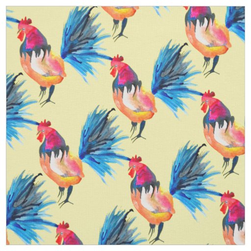 Rooster colorful watercolor illustration fabric