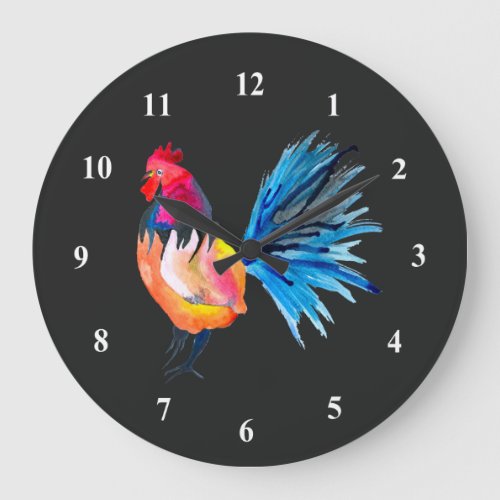 Rooster colorful watercolor illustration large clock