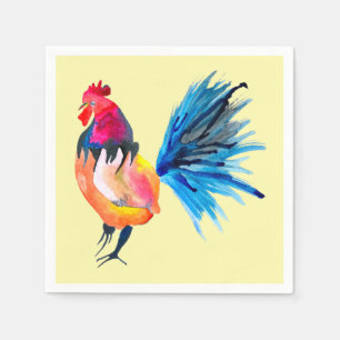 Rooster colorful watercolor illustration napkins