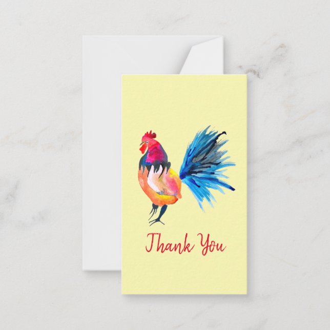 Rooster colorful watercolor illustration note card (Front)