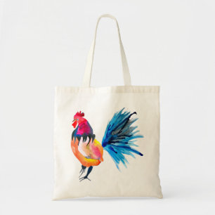 Rooster colorful watercolor illustration tote bag