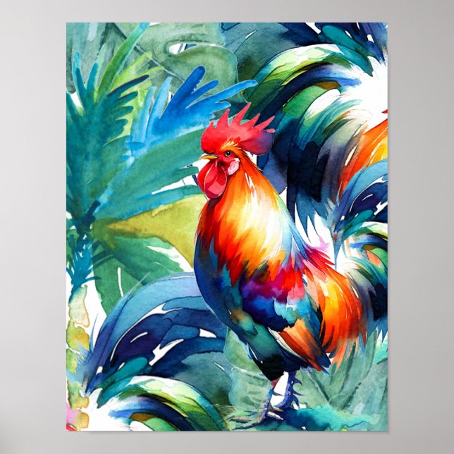 Rooster Colorful Watercolor Poster (Front)