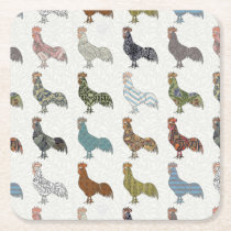 Rooster Country Pattern Square Paper Coaster