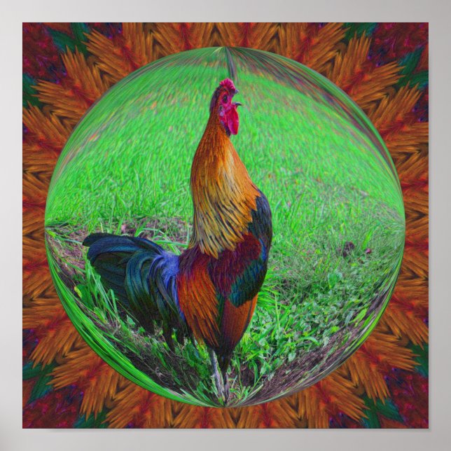 Rooster Crowing Abstract Nature Art Poster (Front)