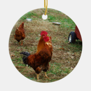 Rooster Crowing Ceramic Ornament