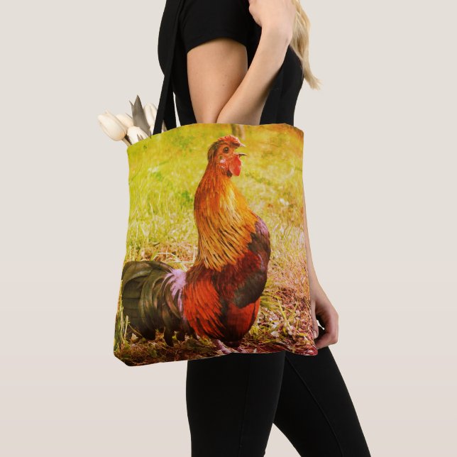 Rooster Crowing Farm Animal Abstract  Tote Bag (Close Up)