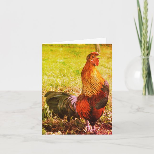 Rooster Crowing Farm Animal Art Note Card (Front)