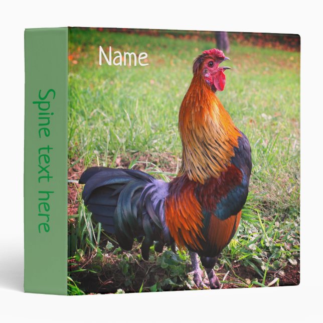 Rooster Crowing Farm Animal Personalized 3 Ring Binder (Front/Spine)
