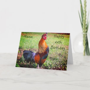 Rooster Crowing Farm Animal Personalized Birthday Card