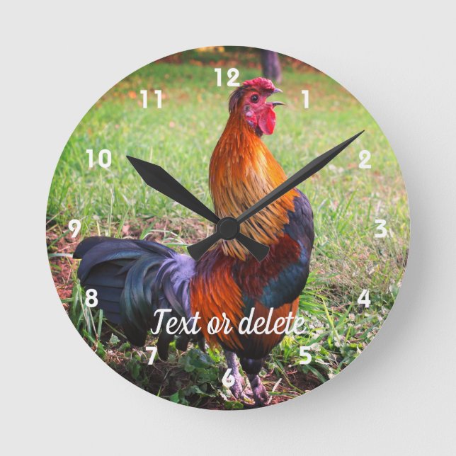 Rooster Crowing Farm Animal Personalized Round Clock (Front)