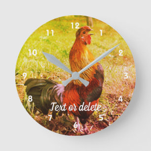 Rooster Crowing Farm Animal Vintage Personalized Round Clock
