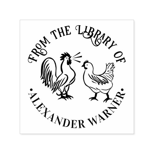 Rooster Crowing  Hen 4 Library Book Name Self_inking Stamp