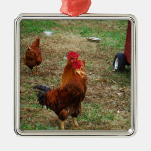 Rooster Crowing Metal Ornament
