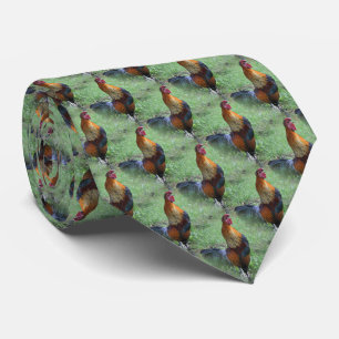 Rooster Crowing Nature Pattern Neck Tie