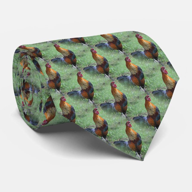 Rooster Crowing Nature Pattern Neck Tie (Rolled)