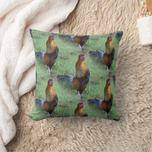 Rooster Crowing Nature Pattern Throw Pillow