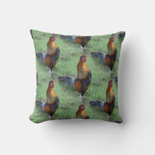 Rooster Crowing Nature Pattern Throw Pillow
